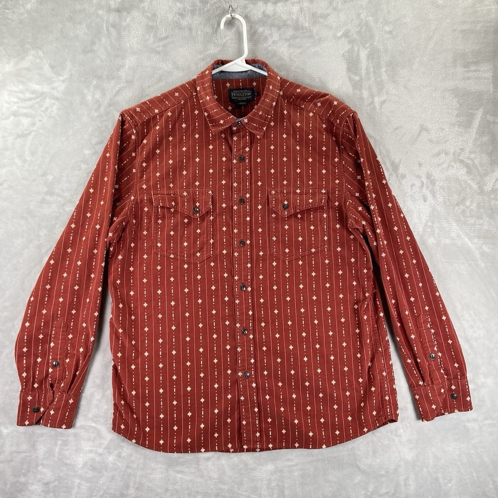 Pendleton Shirt mens Large Corduroy Button Up Long Sleeve Aztec Southwestern Red